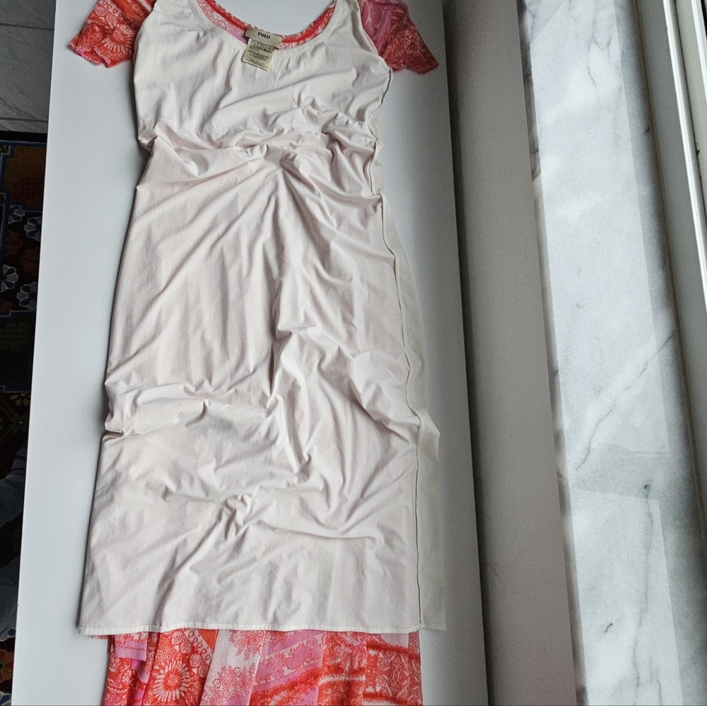 Fuzzi JPG Italy Nylon Mesh Sunset Salmon Patchwork Hankercheif Dress - Picture 15 of 15